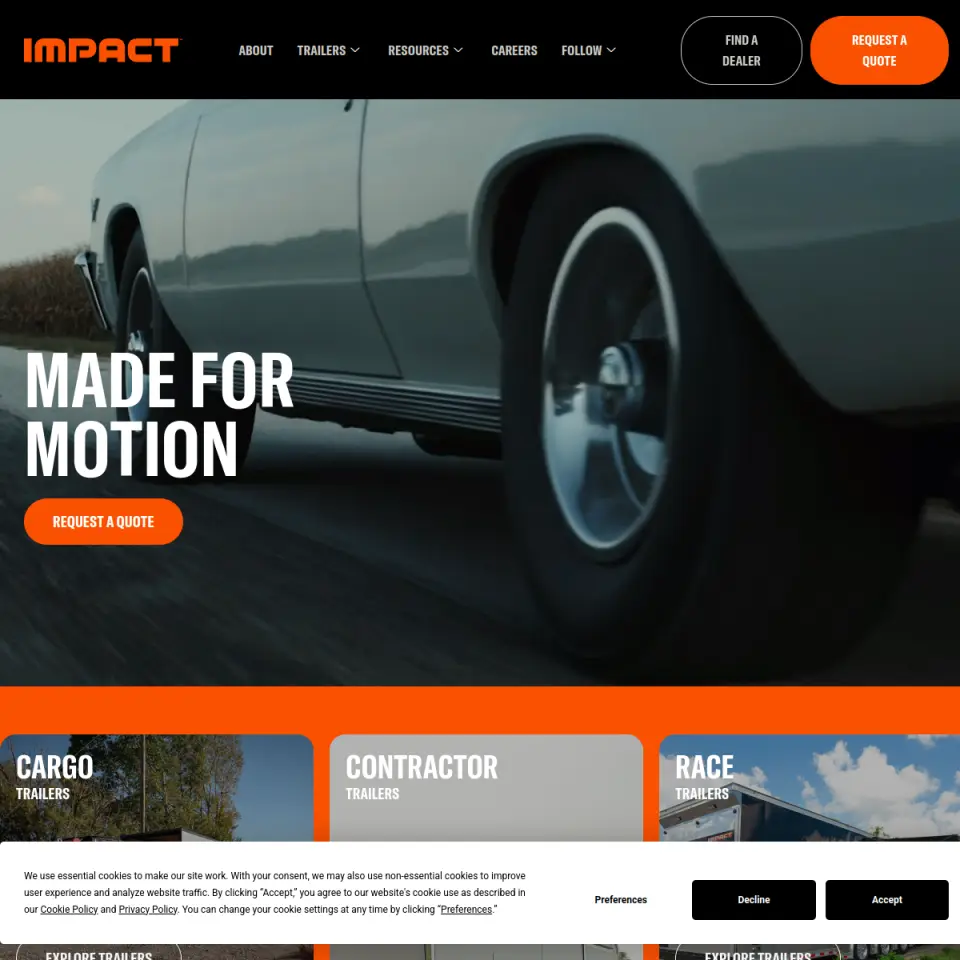 Impact Trailers website screenshot