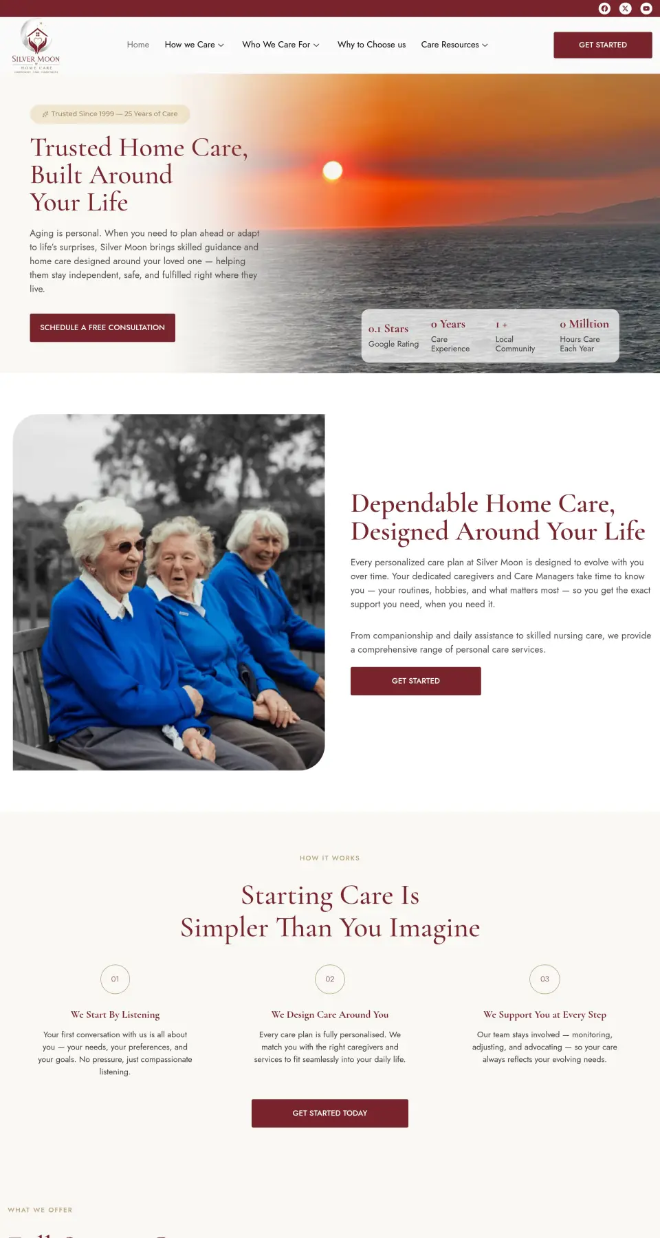 Silver Moon Home Care website screenshot