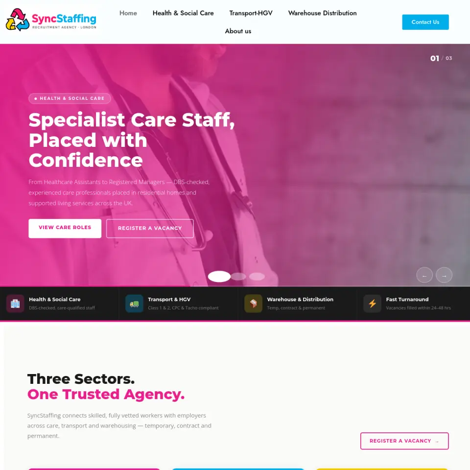 Sync Staffing website screenshot